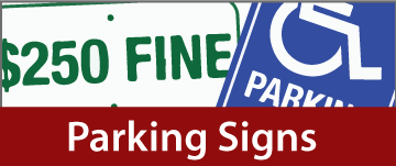 Metal Parking Lot Signs, Handicap Parking, Tow Zone, and Customizable Signs.